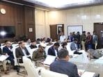 Jharkhand assembly Speaker Rabindranath Mahto held a a high-level meeting at his office on Wednesday. (HT Photo) Jharkhand assembly Speaker Rabindranath Mahto held a a high-level meeting at his office on Wednesday. (HT Photo)
