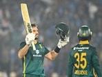 Aiden Markram scored 110 runs off 98 deliveries strengthening South Africa's position in the game.(AFP)