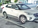 The Hyundai Creta used to carry out the attack was found in Mansa Devi Complex late Monday night . (HT Photo)