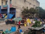 The encroachment at Panchkula’s Sector 14 market. (Sant Arora/HT)