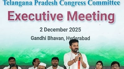 Hyderabad, Dec 2 (ANI): Telangana Chief Minister Revanth Reddy speaks during the Telangana Pradesh Congress Committee's Executive Committee meeting held at Gandhi Bhavan, in Hyderabad on Tuesday. (ANI Photo) Hyderabad, Dec 2 (ANI): Telangana Chief Minister Revanth Reddy speaks during the Telangana Pradesh Congress Committee's Executive Committee meeting held at Gandhi Bhavan, in Hyderabad on Tuesday. (ANI Photo)