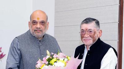 Jharkhand Governor Santosh Gangwar meets Union home minister Amit Shah in New Delhi on Tuesday. (@HMOIndia X) Jharkhand Governor Santosh Gangwar meets Union home minister Amit Shah in New Delhi on Tuesday. (@HMOIndia X)