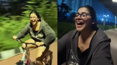 Kavya Methi Khandelwal rode a bicycle in a cycling track in Hyderabad. (Instagram/theinmegirl) Kavya Methi Khandelwal rode a bicycle in a cycling track in Hyderabad. (Instagram/theinmegirl)
