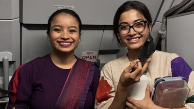 Rashmika Mandanna posed for a photo with Achal Sharma. (Instagram/@curves_with_curls_) Rashmika Mandanna posed for a photo with Achal Sharma. (Instagram/@curves_with_curls_)