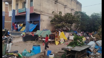 The encroachment at Panchkula’s Sector 14 market. (Sant Arora/HT) The encroachment at Panchkula’s Sector 14 market. (Sant Arora/HT)