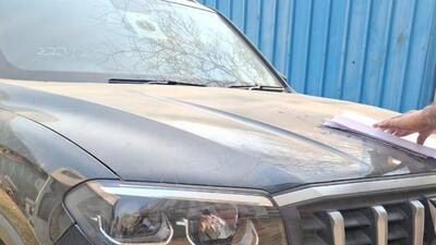 The stolen Mahindra Scorpio under police custody. The stolen Mahindra Scorpio under police custody.