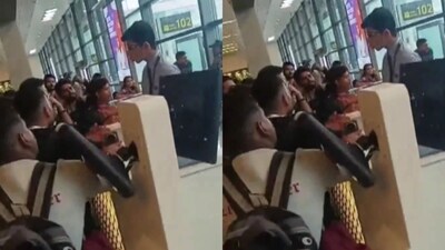 Airline employees appear overwhelmed as they attempt to pacify the crowd. (ANI) Airline employees appear overwhelmed as they attempt to pacify the crowd. (ANI)