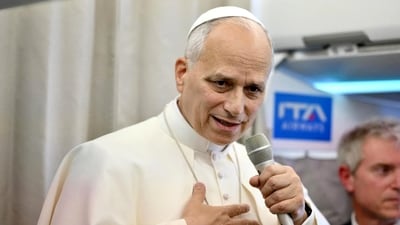 Pope Leo XIV speaks to journalists aboard a flight to Rome Tuesday at the end of his visit to Turkey and Lebanon. Pope Leo XIV speaks to journalists aboard a flight to Rome Tuesday at the end of his visit to Turkey and Lebanon.