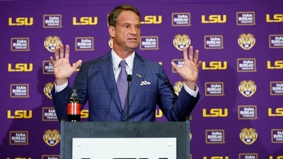 Lane Kiffin speaks at a press conference as he is introduced as the new head football coach of the LSU Tigers at Tiger Stadium on December 01, 2025 in Baton Rouge, Louisiana. (Getty Images via AFP) Lane Kiffin speaks at a press conference as he is introduced as the new head football coach of the LSU Tigers at Tiger Stadium on December 01, 2025 in Baton Rouge, Louisiana. (Getty Images via AFP)