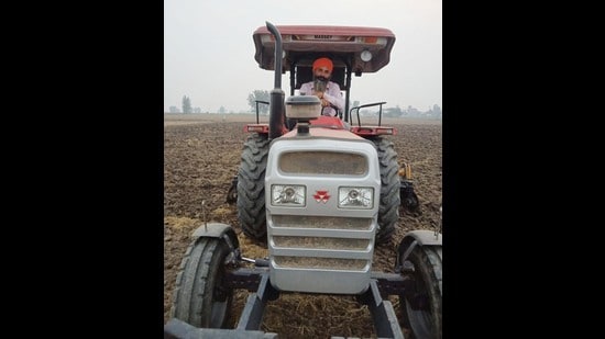 A farmer mulching paddy stubble with rotavator in his field (For representation only)