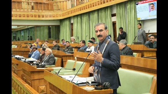 Chief minister Sukhvinder Singh Sukhu addresses the House during the winter session in Dharamshala on Wednesday. (ANI)