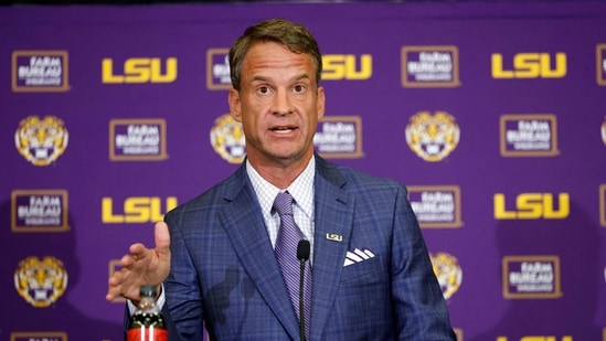 Lane Kiffin speaks at a press conference as he is introduced as the new head football coach of the LSU Tigers at Tiger Stadium on December 01, 2025 in Baton Rouge, Louisiana. (Getty Images via AFP)
