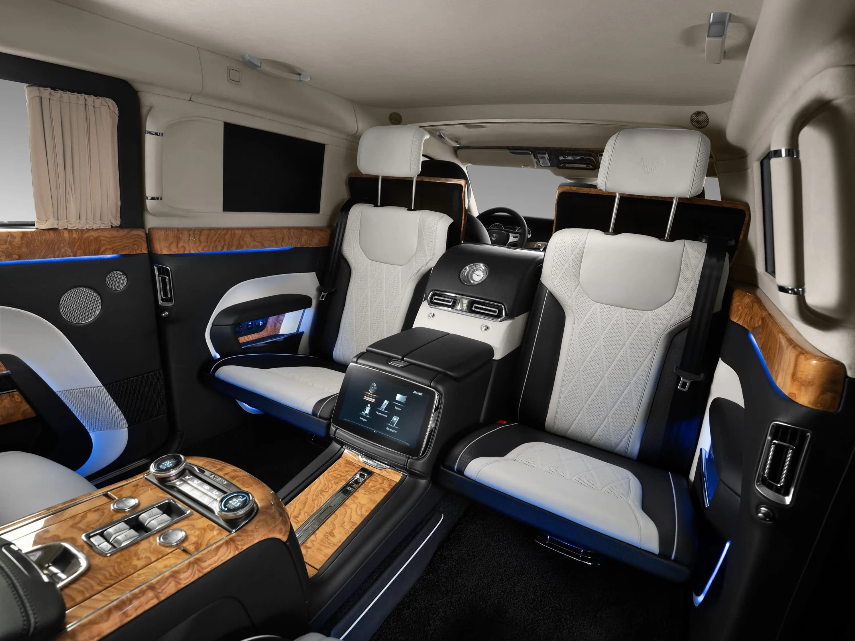 The Senat Limousine comes with leather-lined interiors, ambient lighting and a premium wooden trim with fire extinguishing and air filtering systems The Senat Limousine comes with leather-lined interiors, ambient lighting and a premium wooden trim with fire extinguishing and air filtering systems