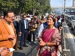 Delhi CM Rekha Gupta inspects the newly installed mist sprinklers at ITO road to curb air pollution on Thursday. (Vipin Kumar/HT PHOTO) Delhi CM Rekha Gupta inspects the newly installed mist sprinklers at ITO road to curb air pollution on Thursday. (Vipin Kumar/HT PHOTO)