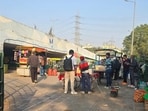 Food carts seen outside the metro station on Wednesday. (HT)