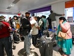 New Delhi, India - Dec. 4, 2025: Passengers seen in heavy rush and chaos at the IndiGo counter at IGI Airport’s Terminal 1, in New Delhi, India, on Thursday, December 4, 2025. (Photo by Sanjeev Verma/ Hindustan Times) New Delhi, India - Dec. 4, 2025: Passengers seen in heavy rush and chaos at the IndiGo counter at IGI Airport’s Terminal 1, in New Delhi, India, on Thursday, December 4, 2025. (Photo by Sanjeev Verma/ Hindustan Times)