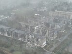 Ukrainian defence forces show the heavily-bombed city of Myrnohrad in the Donetsk region.(AP)