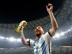 Argentina's Lionel Messi celebrates winning the World Cup in Qatar.