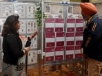 Special stamps on display at the Dr Manmohan Singh Auditorium of Punjab Agricultural University. (Manish/Hindustan Times)