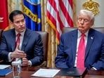 Marco Rubio, US secretary of state, with US President Donald Trump during a cabinet meeting at the White House in Washington, DC.