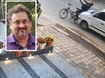 The moment the businessman, Amitabh Jain, 58, was hit by the car was caught on camera. The moment the businessman, Amitabh Jain, 58, was hit by the car was caught on camera.