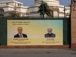 Hoardings with images of Russian President Vladimir Putin and Indian Prime Minister Narendra Modi have been put up across Delhi ahead of Putin's visit,.