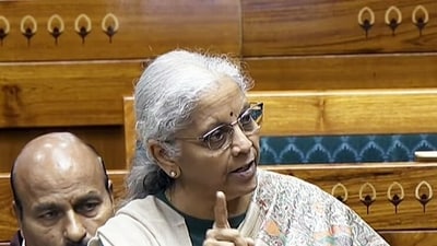 Union Finance Minister Nirmala Sitharaman speaks in Lok Sabha during the the winter session of Parliament, in New Delhi on Wednesday. (Sansad TV/ANI Video Grab) Union Finance Minister Nirmala Sitharaman speaks in Lok Sabha during the the winter session of Parliament, in New Delhi on Wednesday. (Sansad TV/ANI Video Grab)