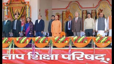 Chief minister Yogi Adityanath and others at the inaugural ceremony of Maharana Pratap Shiksha Parishad Founder’s Week. (HT) Chief minister Yogi Adityanath and others at the inaugural ceremony of Maharana Pratap Shiksha Parishad Founder’s Week. (HT)