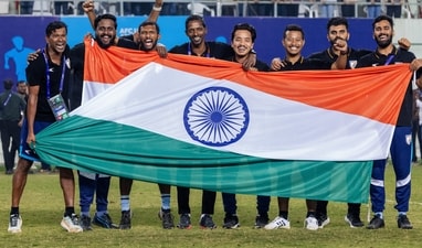India under-17 head coach Bibiano Fernandes (fourth from left) with his staff after the comeback win against Iran in Ahmedabad on Sunday. (AIFF) India under-17 head coach Bibiano Fernandes (fourth from left) with his staff after the comeback win against Iran in Ahmedabad on Sunday. (AIFF)