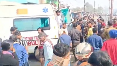 Villagers blocked the Dhanbad-Ranchi main road and burned tyres in protest after the deaths. (ANI Video Grab) Villagers blocked the Dhanbad-Ranchi main road and burned tyres in protest after the deaths. (ANI Video Grab)
