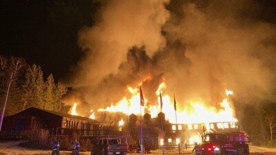 The historic Lutsen Lodge went up in flames in 2024. (X/@MorganWolfeNews)