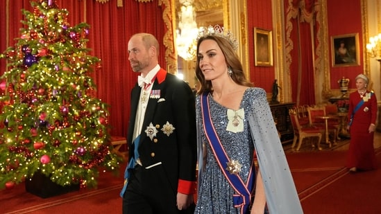 Britain's Prince William, Prince of Wales and Britain's Catherine, Princess of Wales arrive to attend a State Banquet at Windsor Castle in Windsor, Britain, December 3, 2025.&nbsp;(via REUTERS)