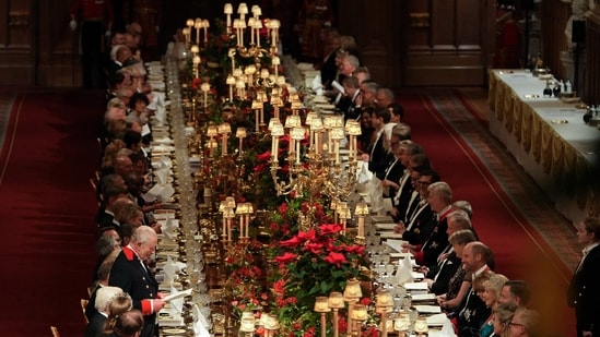 Britain's King Charles III delivers a speech during a State Banquet at Windsor Castle in Windsor, on December 3, 2025, the first day of a three day state visit by the German President. President Frank-Walter Steinmeier received a ceremonial welcome to Britain Wednesday as his state visit got into full swing -- the first by Germany's official head of state in 27 years. (Photo by CARLOS JASSO / POOL / AFP) (AFP)