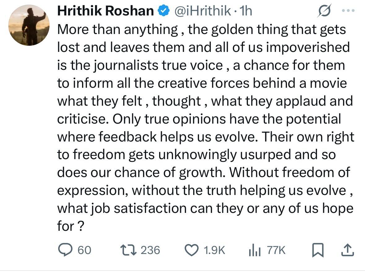 Hrithik Roshan on X Hrithik Roshan on X