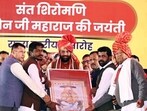 Haryana chief minister Nayab Singh Saini during a state-level function organised at Anaj Mandi in Ladwa to commemorate the birth anniversary of Sant Shiromani Sen Ji Maharaj on Thursday. (File)