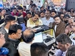 Stranded passengers interact with IndiGo officials at airport in Raipur, Chhattisgarh. Stranded passengers interact with IndiGo officials at airport in Raipur, Chhattisgarh.