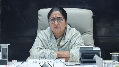 Delhi CM Rekha Gupta during the meeting. Delhi CM Rekha Gupta during the meeting.