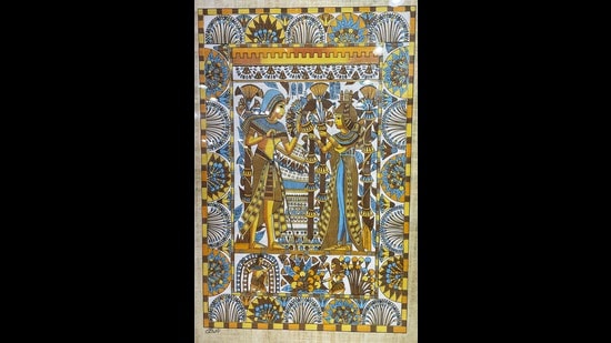 A work of art on papyrus displayed at the Amon Papyrus Museum in Cairo. (Veidehi Gite)