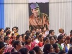 People gather to pay tribute to music icon Zubeen Garg on his birth anniversary, in Guwahati, Assam on November 18. (PTI)