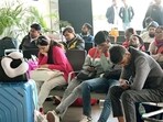 Stranded passengers wait at Jaiprakash Narayan Airport in Patna amid widespread IndiGo flights disruptions (SANTOSH KUMAR/HT) Stranded passengers wait at Jaiprakash Narayan Airport in Patna amid widespread IndiGo flights disruptions (SANTOSH KUMAR/HT)
