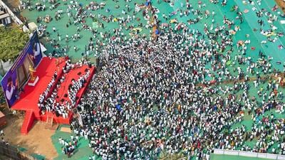 Mumbai, India. Dec 06, 2025 - Aerial view of Shivaji Park. Ambedkar's followers across the country arrived at Shivaji Park in Dadar to pay their respects to Dr Babasaheb Ambedkar on Mahaparinirvan Din, which marks the leader’s 69th death anniversary. Mumbai, India. Dec 06, 2025. (Photo by Raju Shinde/HT Photo) (Raju Shinde) Mumbai, India. Dec 06, 2025 - Aerial view of Shivaji Park. Ambedkar's followers across the country arrived at Shivaji Park in Dadar to pay their respects to Dr Babasaheb Ambedkar on Mahaparinirvan Din, which marks the leader’s 69th death anniversary. Mumbai, India. Dec 06, 2025. (Photo by Raju Shinde/HT Photo) (Raju Shinde)