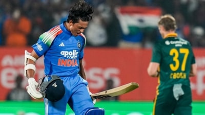 Jaiswal started very watchfully, taking his time before accelerating through the middle overs. It was a flawlessly built century in which he took his time but didn't offer any chances to the Proteas. A terrific 116* for his maiden ton. (PTI) Jaiswal started very watchfully, taking his time before accelerating through the middle overs. It was a flawlessly built century in which he took his time but didn't offer any chances to the Proteas. A terrific 116* for his maiden ton. (PTI)