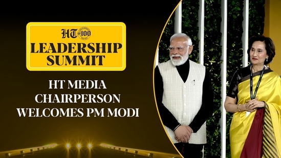 HT Media Chairperson Shobhana Bhartia welcomes PM Narendra Modi to HTLS 2025