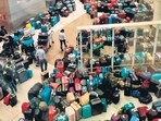 Unclaimed baggage lined up at IGI airport. (Aaditya Khatwani/HT)