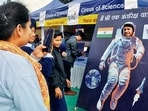 Visitors clicking pictures at a photo booth at the four-day India International Science Festival in Sector 5, Panchkula on Saturday. (Sant Arora/HT) Visitors clicking pictures at a photo booth at the four-day India International Science Festival in Sector 5, Panchkula on Saturday. (Sant Arora/HT)