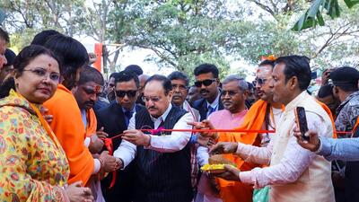 BJP national president JP Nadda inaugurates the newly constructed BJP office, in Deoghar on Saturday. (ANI) BJP national president JP Nadda inaugurates the newly constructed BJP office, in Deoghar on Saturday. (ANI)