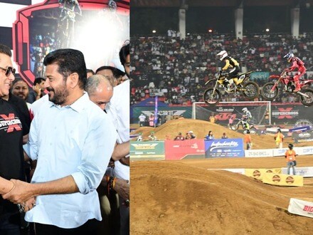<p>గచ్చిబౌలి స్టేడియంలో జరిగిన ఇండియన్ సూపర్ క్రాస్ లీగ్ రేస్ -2 ప్రారంభ కార్యక్రమం శనివారం అట్టహాసంగా జరిగింది. </p>