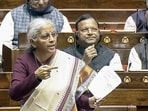 Union Finance Minister Nirmala Sitharaman speaks in Rajya Sabha during the ongoing winter session of Parliament, in New Delhi.