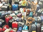 Luggage piled up at Delhi’s IGI Airport amid the IndiGo flight cancellations and delays. (ANI)