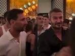 Lionel Messi looks lost in David Beckham’s conga line. Lionel Messi looks lost in David Beckham’s conga line.
